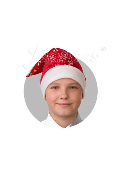 Колпак Новогодний красный плюш со снежинками 
