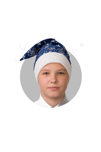 Колпак Новогодний синий, плюш со снежинками