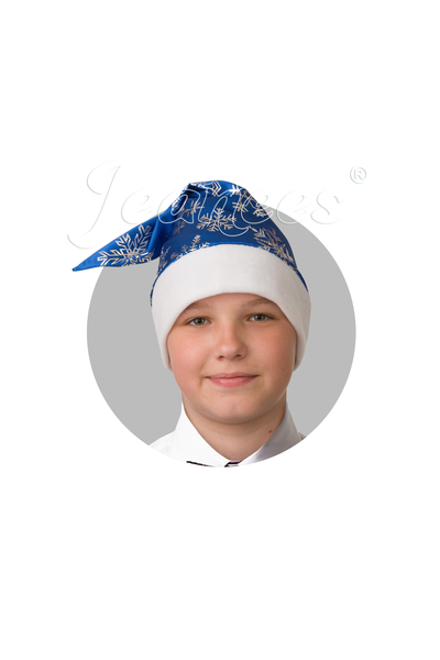 Колпак Новогодний синий, сатин со снежинками